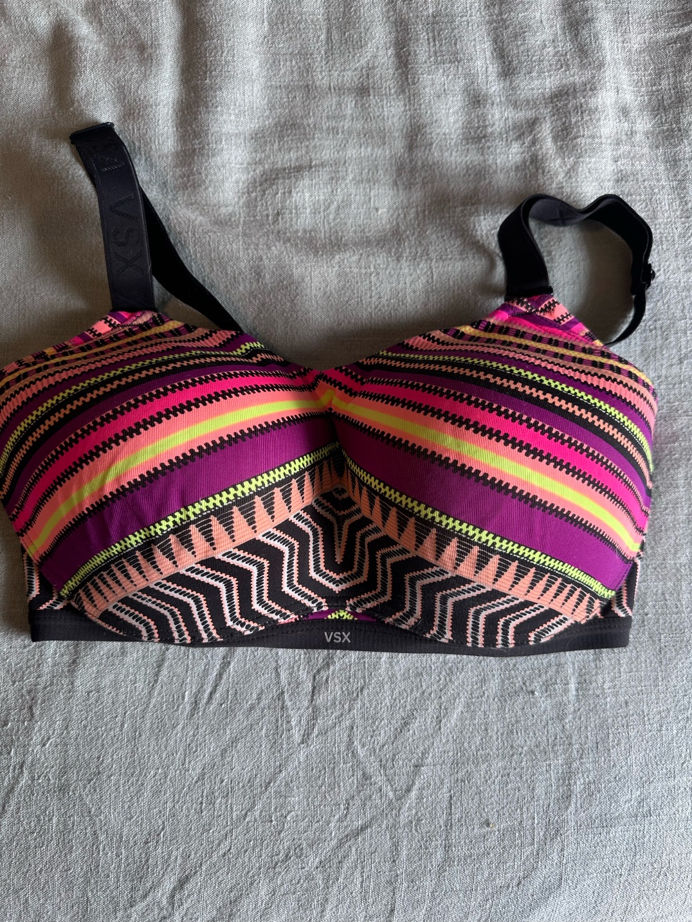 Victoria's Secret VSC, Purple & Neon Striped Sports Bra